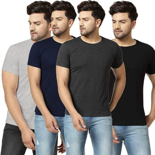 Men's Solid Round Neck T-Shirt Pack of 4